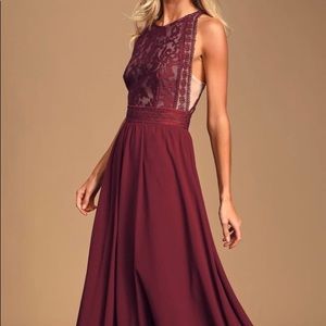 Burgundy lace maxi dress